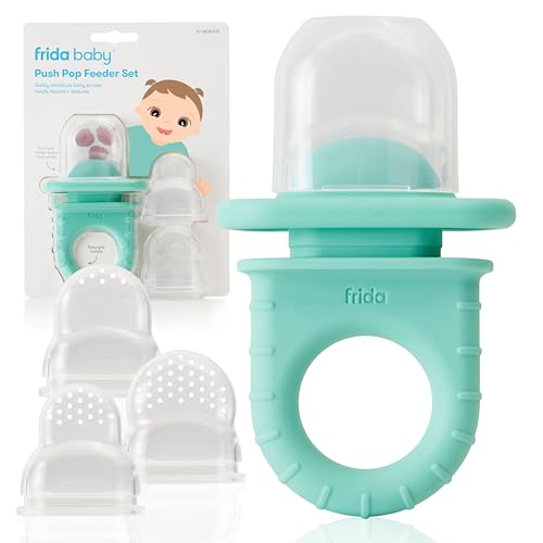 Frida Baby Push Pop Feeder, Baby Fruit Feeder to Safely Introduce New Foods, Valentines Day Gifts for Kids, Fresh + Frozen Food Silicone Feeder for Babies, BPA Free, Dishwasher Safe | 3 Count, Teal