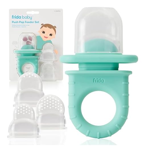 Frida Baby Push Pop Feeder: Baby Fruit Food Feeder to Safely Introduce New Foods, Fresh + Frozen Food Silicone Feeder for Babies, Baby Stocking Stuffers, BPA Free, Dishwasher Safe - 3 Count, Teal