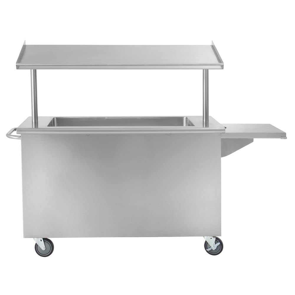 HUBERT Commercial Stainless Steel Single Sided Mobile Breakfast Cart with Ice Bin for Schools, Offices, Markets