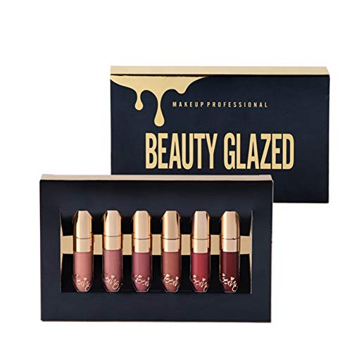 Matte Lipstick Set, 6 Pcs Liquid Lipstick Velvet Long Lasting High Pigmented Nude Waterproof Lip Gloss Kit Girls Women Make Up Gift Set, Compatible with Beauty Glazed Matte Velvet Liquid Lipstick
