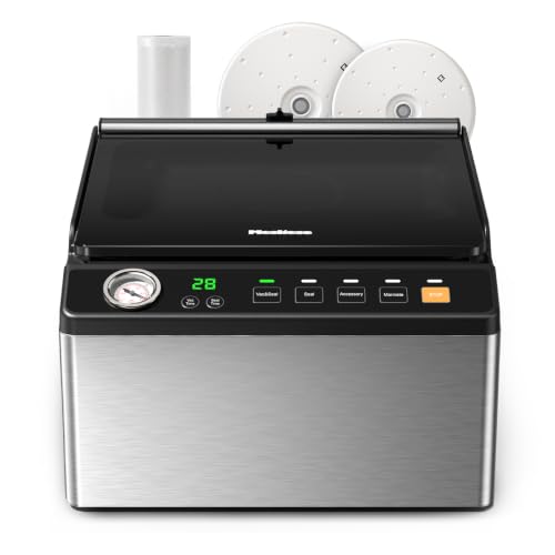 Mesliese Kammervakuumierer 6L, Vakuumiergerät mit 28,6 cm Doppel-Schweißleiste, integriertem Folienschneider, externem Vakuumieren, Schnell-Marinieren, inkl. Vakuumfolienrolle & Universaldeckeln