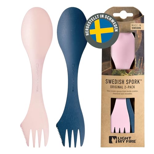 Light My Fire Spork Original Göffel 2-Pack - 3-in-1 Campingbesteck - Löffel, Gabel, Messer - Reisebesteck - BPA-Frei & Bio-Basierter Kunststoff (2er-Pack HazyBlue-DustyPink)