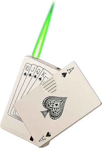 Jet Torch Lighter Green Flame Ace of Spades Design Cool Lighters Refillable Butane Windproof Poker Lighter Adjustable Cool Flame for BBQ, Candle, Gift for Men/Women (Without Gas) (Gold Ace)