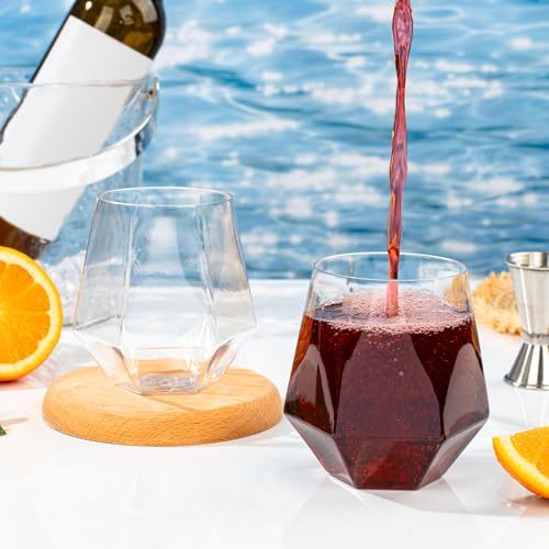 Image of Goodluck 40 PCS 12oz Diamond Stemless Clear Plastic Wine Whiskey Glasses