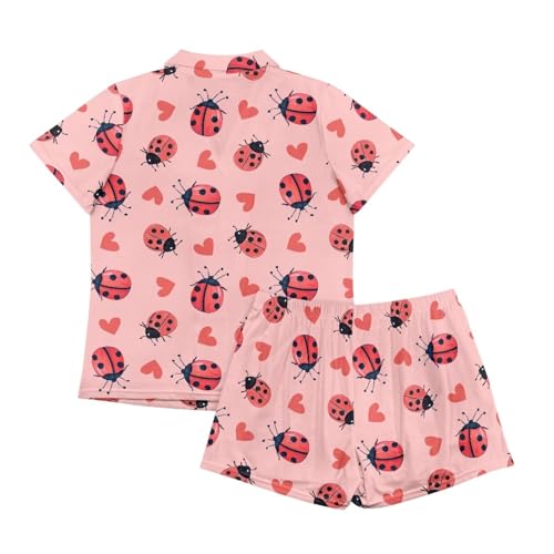 Image of Renewold Women's Short Sleeve Pajama Set Button Down Sleepwear with Notch Collar Soft Lounge Top and Shorts with Pockets