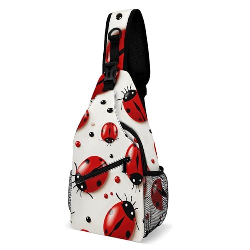 Red Ladybug Sling Bag for Men Women - Adjustable Crossbody Chest Backpack, 15