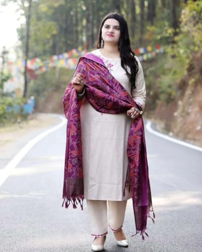 Image of Kraft Ebong Women's Cotton Floral Printed Straight Kurti with Pant and Dupatta Set