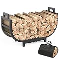 GAVISCITY 30 Inch Firewood Rack Outdoor Indoor with Handle and Log Carrier Bag, Stable Metal Wood Rack Heavy Duty Log Holder for Fireplace Patio Deck, Rustproof Firewood Storage Organizer Tool, Black