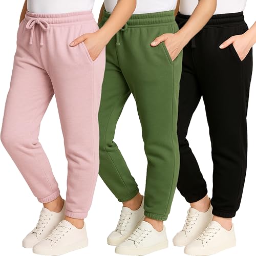 Real Essentials 3 Pack: Girls' Sweatpants - Active Fleece Jogger Pants -Set 6, XL (16)