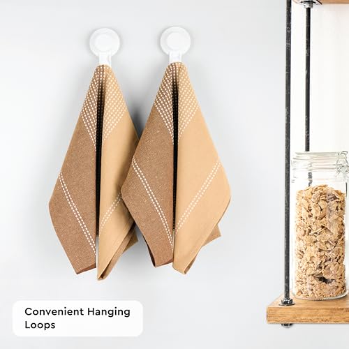 Image of Encasa XO Cotton Kitchen Towel Set - Super Absorbent 70x45 cm Tea Towels & Dish Cloths for Washing Up, Drying Dishes, and Cleaning - Ultra Soft and Durable - Pack of 4 - Beige