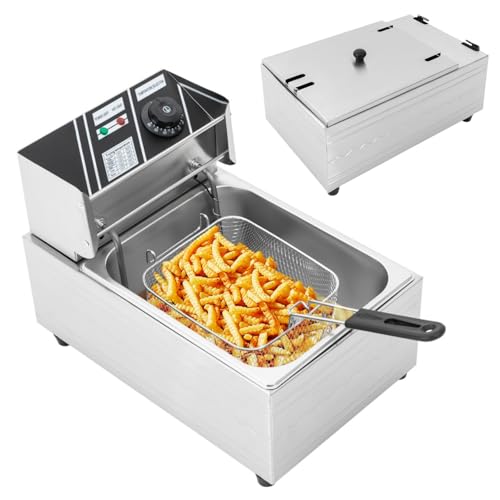 Friteuse électrique pour plan de travail - 6 l - 220 V - 2500 W - Pour cuisine professionnelle - Zones froides - Friteuse en acier inoxydable avec égouttoir à huile - Couvercle - Protection contre la