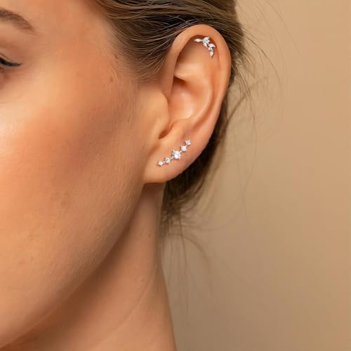 12PCS Cartilage Earrings Helix Piercing Jewelry for Women Gold Silver Hypoallergenic Surgical Steel Flat Back Opal CZ Dainty Tragus Conch Piercing Jewelry Set2