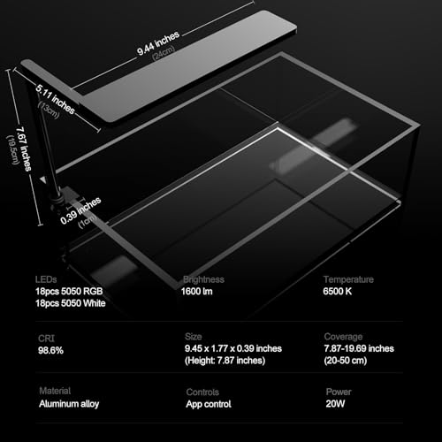 Image of FZONE Solo Series Nano LED Aquarium Light, Full Spectrum and Dimmable, App-Controlled, for Freshwater and Planted Tanks