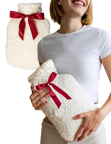 Kuschel Wärmflasche Made in Germany mit Bezug aus extra weicher Bio-Baumwolle - Teddy Wärmflasche Hot Water Bottle lange warm zur Schmerzlinderung -...