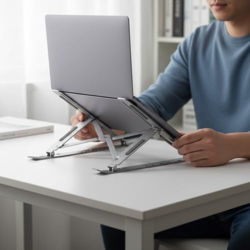 Image of Universal Laptop Stand, Adjustable Height, Multi-Angle Ventilation, for Laptops up to 15.6 Inch, Silver