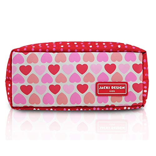 ESTOJO NECESSARIE ESCOLAR INFANTIL CRIANÇA COM ZÍPER MENINA ESTAMPA CORAÇÃO JACKI DESIGN VERMELHO