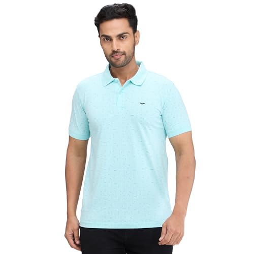 Image of Park Avenue Men's Slim Fit Print Pattern Cotton Polyester Blend Polo Neck Half Sleeve Casual T-Shirt