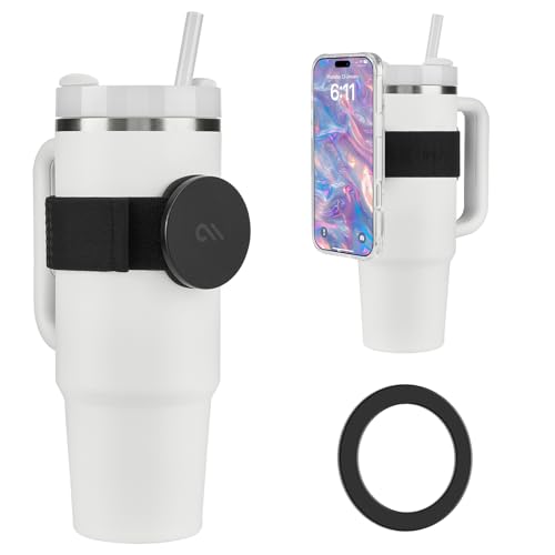 Case-Mate Magnetic Phone Holder Strap for Water Bottle - Hands-Free Phone Holder for Stanley Cup - Travel & Gym Accessory for Yeti Owala HydroFlask Bottles & Tumblers [MagSafe Compatible] - Black