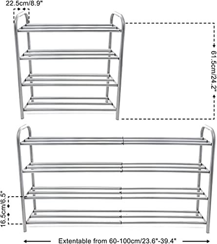 Étagère à Chaussures à 4 Niveaux Extensible Métal Meuble Chaussures Robuste et Durable Porte-Chaussures Contenir 20+ Paires de Chaussures (60-100) x 22,5 x 61,5 cm – Image 3