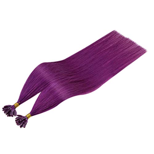U Tip Hair Extension Real Human Hair 14 Inch Purple Hair Extension Pre Bonded Colored Hair Extensions 20g Straight Hair Fusion Tip Extensions
