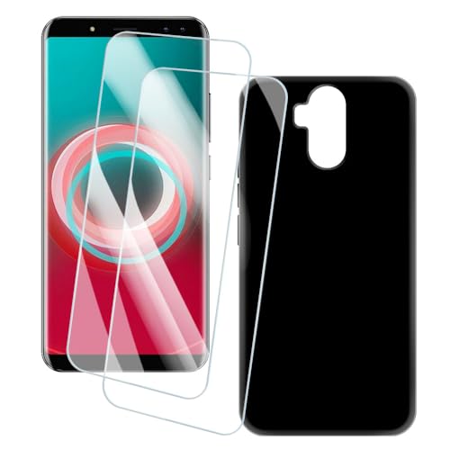 OAGELIM 2er Pack Bildschirm Schutzfolie + Hülle Kompatibel mit Vernee X (6 Zoll) Künstlerisch Bedruckte Hülle & Gehärtetes Glas Kratzfest (Schwarz)