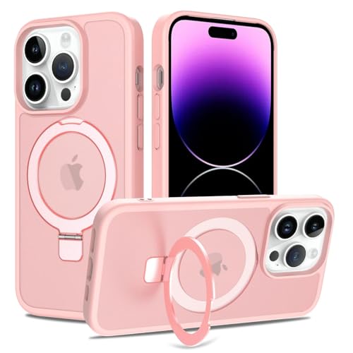 Image of Magnetic for iPhone 13 Pro Case & iPhone 14 Pro Case, 6.1 inch, Compatible with MagSafe, Rugged Kickstand, Not-Yellowing Military-Grade Protection, Matte Pink