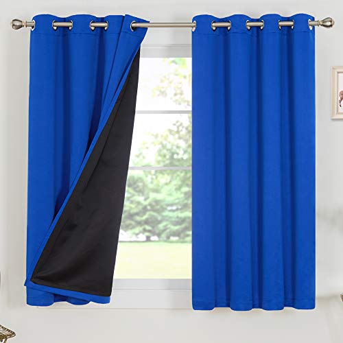 Deconovo 100% Blackout Curtains 63 inches Length, Set of 2, Energy Saving Block Out Drapes for Boys Room Windows, Room Darkening Lined Window Coverings (Royal Blue, 2 Panels, 52 Wide by 63 Long)