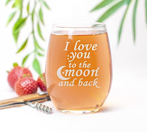 Carvelita I Love You To The Moon And Back 15Oz Engraved,Stemless Wine Glass, Best Gift For Girlfriend, Wife, Valentines Day, Christmas, Birthday, Engagement #TOP5