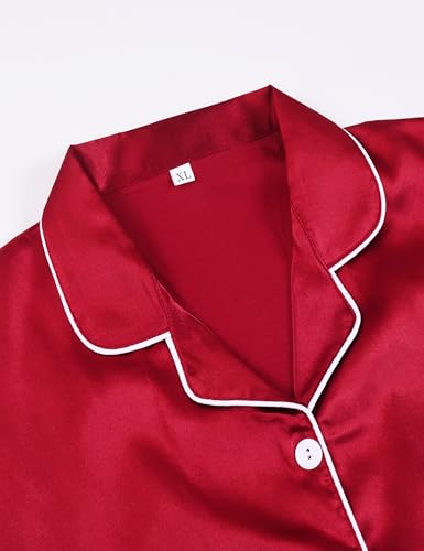 Kissage Pijama feminino de manga curta tamanho P-2GG, conjunto de 2 peças com botões de cetim macio,