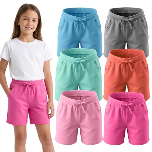 Image of MISS POPULAR Girls 6-Pack Bermuda Short Sizes 4-16 Comfortable Cotton, Elastic Waistband, Bow-Tie, Pockets & Many Colors