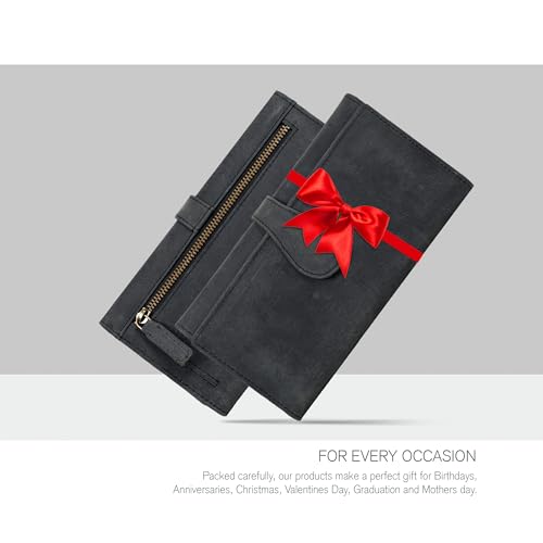 Image of Real Leather Women Wallet Leather with RFID Blocking -Trifold Card Holder Designer Ladies Clutch with ID Window Wallets