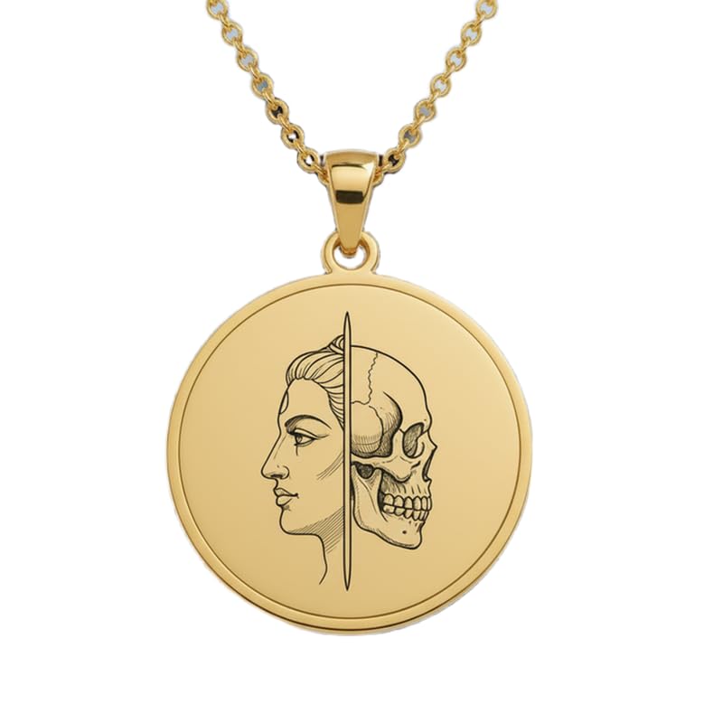 Collier pendentif gravé Dualité de la vie et de la mort, cadeau fait main idéal