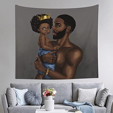 Kathonex African American Tapestry Great Dad Love His Son Wall Tapestry African Black Men Wall Hanging Dad and Son Cuddle Tapestries for Bedroom Living Room Dorm Room 60x40in Cover