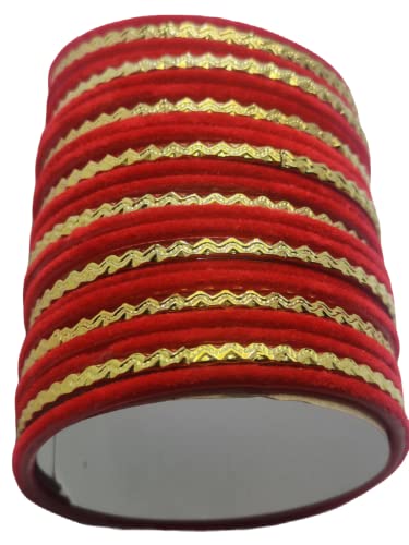 Red Jawshee Velvet Bangles Golden Set, 2 Dozen Glass Velvet Bangles, Matte Color With Velvet Layer For Added Beauty And Durability, Beautiful Women's Bangle Bracelets, Indian Bangles Jewelry Sets For Women (Red, Size: 2.6, Diameter: 2.25 Inches) #TOP2