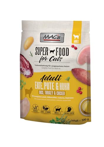 Mac's Cat Trockenfutter | Probierpaket 4 x 300g | Getreidefrei | mit Omega 3+6 | Trockenvollnahrung für ausgewachsene Katzen