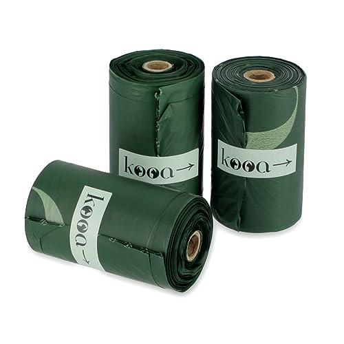 kooa - Kompostierbare Hundekotbeutel | für Hunde | aus Maisstärke | stabiles Material | perforierte Trennlinie zum leichten Abreißen | ohne Duft | Maße: 19,5 x 34 cm | 15 Rollen | 225 Beutel