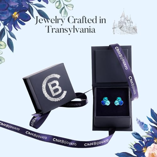 Chic-Bijoux-Birthstone-Stud-Earrings-for-Women--With-4-Austrian-Crystals-and-925-Sterling-Silver--Gift-for-Mom-PinkBluePurpleGreenClear