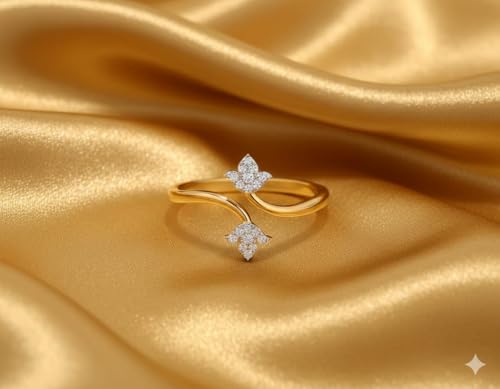 Image of Heer Collection Cubic Zirconia Adjustable Golden Lotus Design Ring For Men And Women