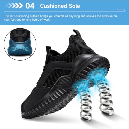 Image of Tinefiy Steel Toe Shoes for Women Lightweight Comfortable Slip On Safety Work Sneakers Cushion Puncture Proof Shoes Indestructible Shoe
