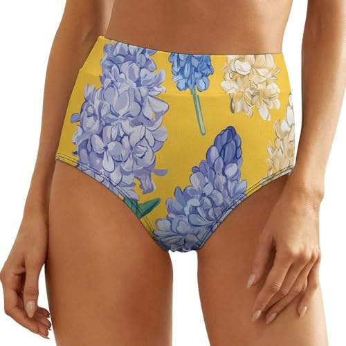 Image of Hyacinth Flowers Yellow High Waisted Underwear for Women Stretch Panty Full Coverage Briefs Ladies Panties 1PC L