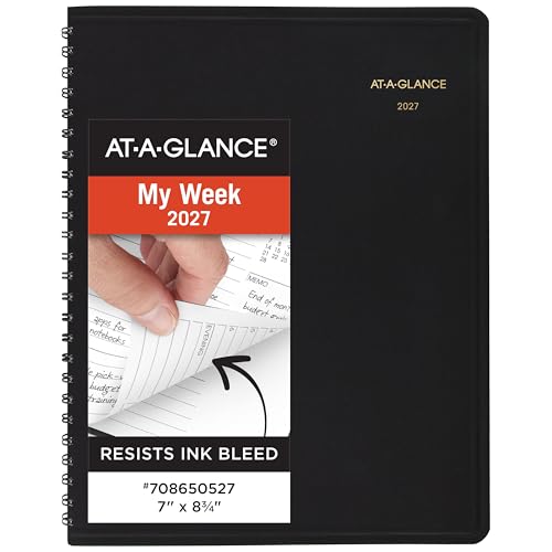 AT-A-GLANCE 2027 Appointment Book Planner, Weekly & Hourly, 13-Month Jan-Jan, 7" x 8.75", Black (708650527)