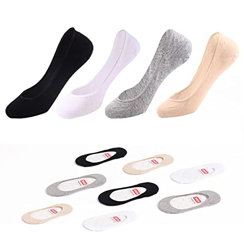 Image of 4PCS No Show Invisible Socks For Women, Cotton Pumps, Silicone Non-slip Boat Socks, High Heel Flat Socks For Girls Size 8-9.5 (4 PCS)