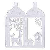Azusumi Weihnachts-Stanzformen, Frohe Weihnachten, Rentier, Weihnachtsmann, Laterne, Metallprägeschablone, Geschnittene Vorlagen Für die DIY-Weihnachtslaternen-Geschenkbox-Kartenherstellung(Rentier)