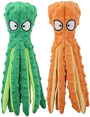 HGB Squeaky Dog Toys, Octopus No Stuffing Crinkle Plush Dog Chew Toys for Puppy Teething, Pet Training and Entertaining, Durable Interactive Dog Toys for Puppies, Small, Medium, and Large Dogs, 2 Pack