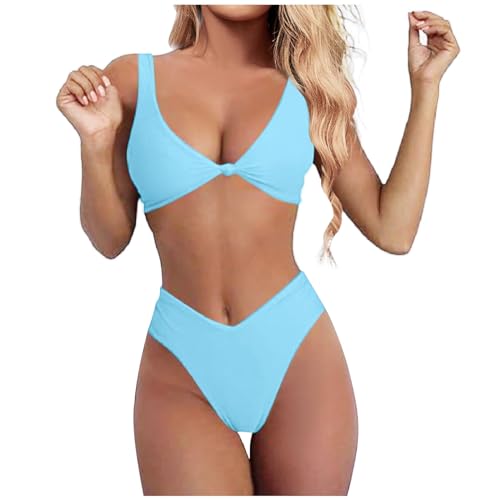 Bikinis para mujer sexy trajes de baño de dos piezas traje de baño con cuello en V bikini parte superior y cintura alta bikini bikini colorido traje de baño elegante traje de baño ropa de playa, azul