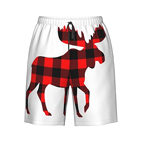 Buffalo Plaid Moose Men's Beach Shorts Summer Casual Short Fashion Board Shorts With Elastic Waist #TOP2