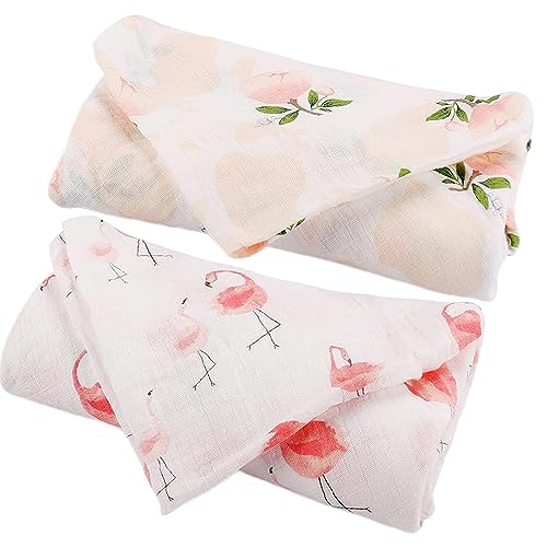 Baby Muslin Swaddle Blankets for Newborn Girls 2-Pack 120 x 120 cm Soft and Silky Receiving Blanket Swaddling Wrap Essential Baby Registry Gift Breathable Skin-Friendly Baby Blankets