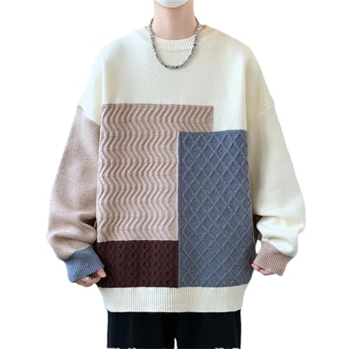 Mens Winter Sweater Men Geometric Patterns Thick Warm Sweaters Korean Loose Knitted Pullovers