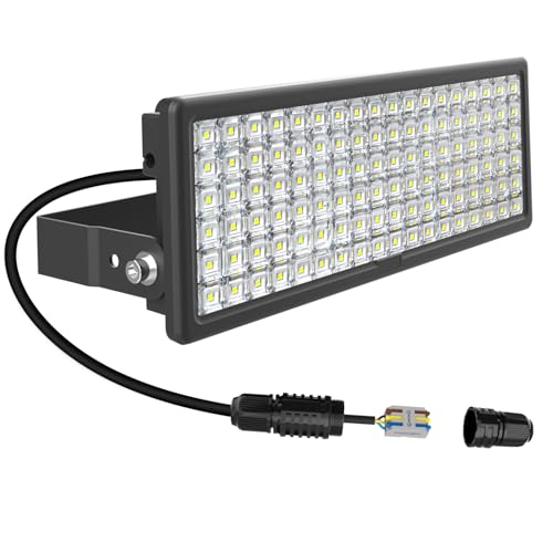 HOPEDAMAI 100W LED Strahler Außen Fluter 14000LM Flutlichtstrahler Superhell Scheinwerfer 6500K Flutlicht IP67 Wasserdicht Verstellbarer 180 Halter für Hof (mit kabelverbinder)