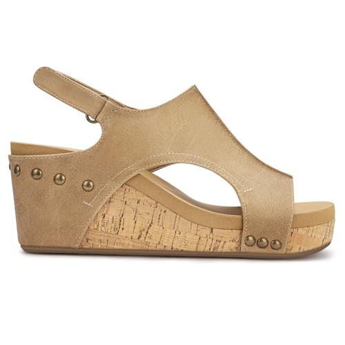 Image of PARTY Women's Wedge Sandals With Buckle Ankle Strap for Dressy Summer